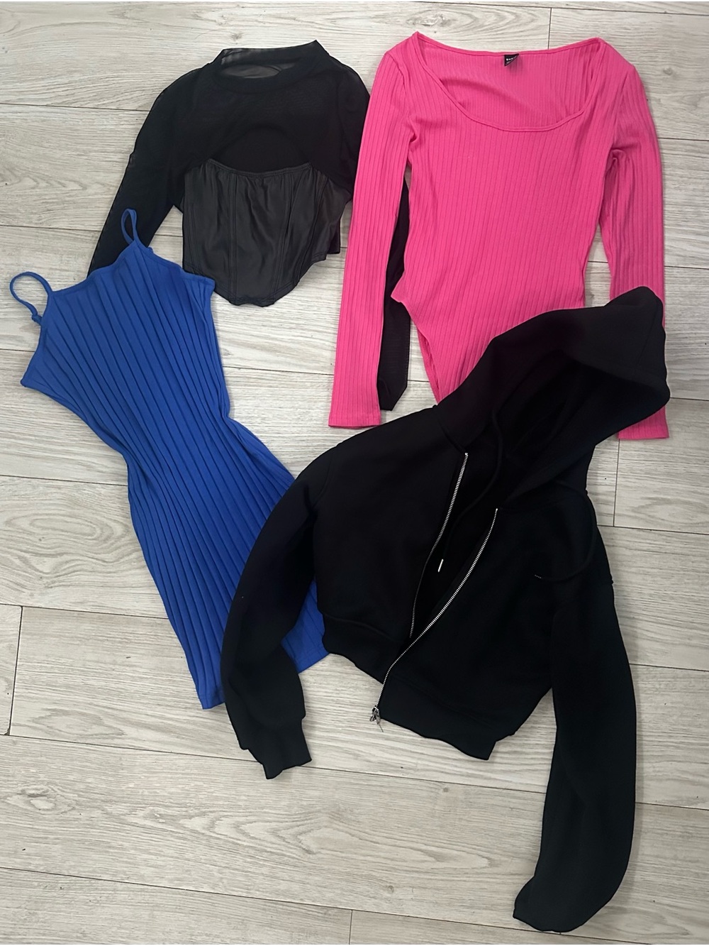 SHEIN Hot Pink Ribbed Long Sleeve Scoop Neck Top